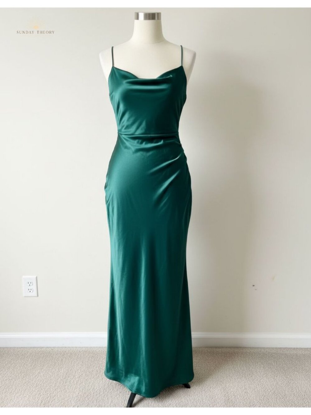 Formal Satin Spaghetti Strap Maxi Dress Cowl Neck Backless